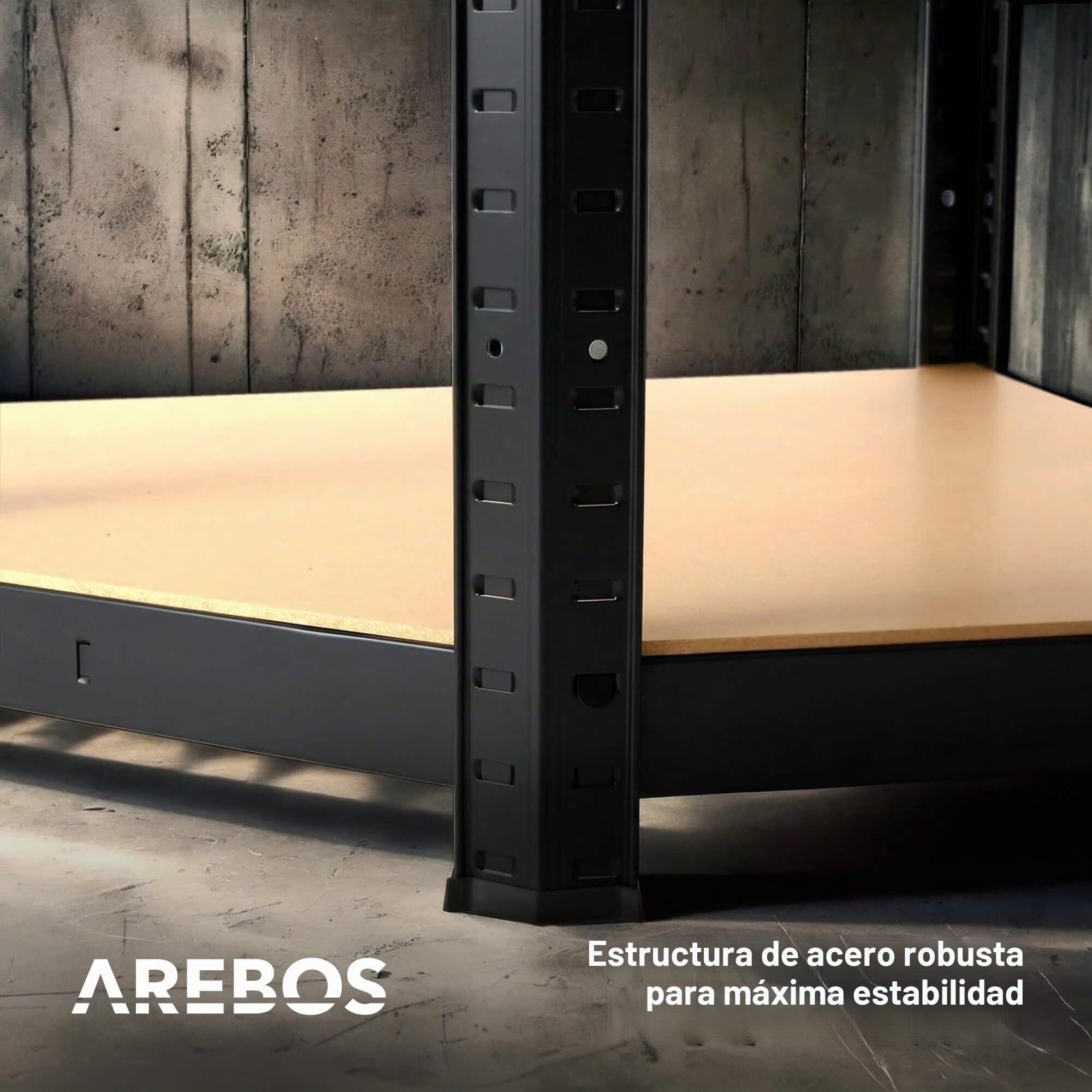 Arebos Estantería para Cargas Pesadas | Estantería sin Tornillos 875 kg | Fácil de Montar Gracias al Sistema de Enchufe | 180 x 70 x 70 cm | 5 estantes de MDF | hasta 175 kg por Estante | Negro