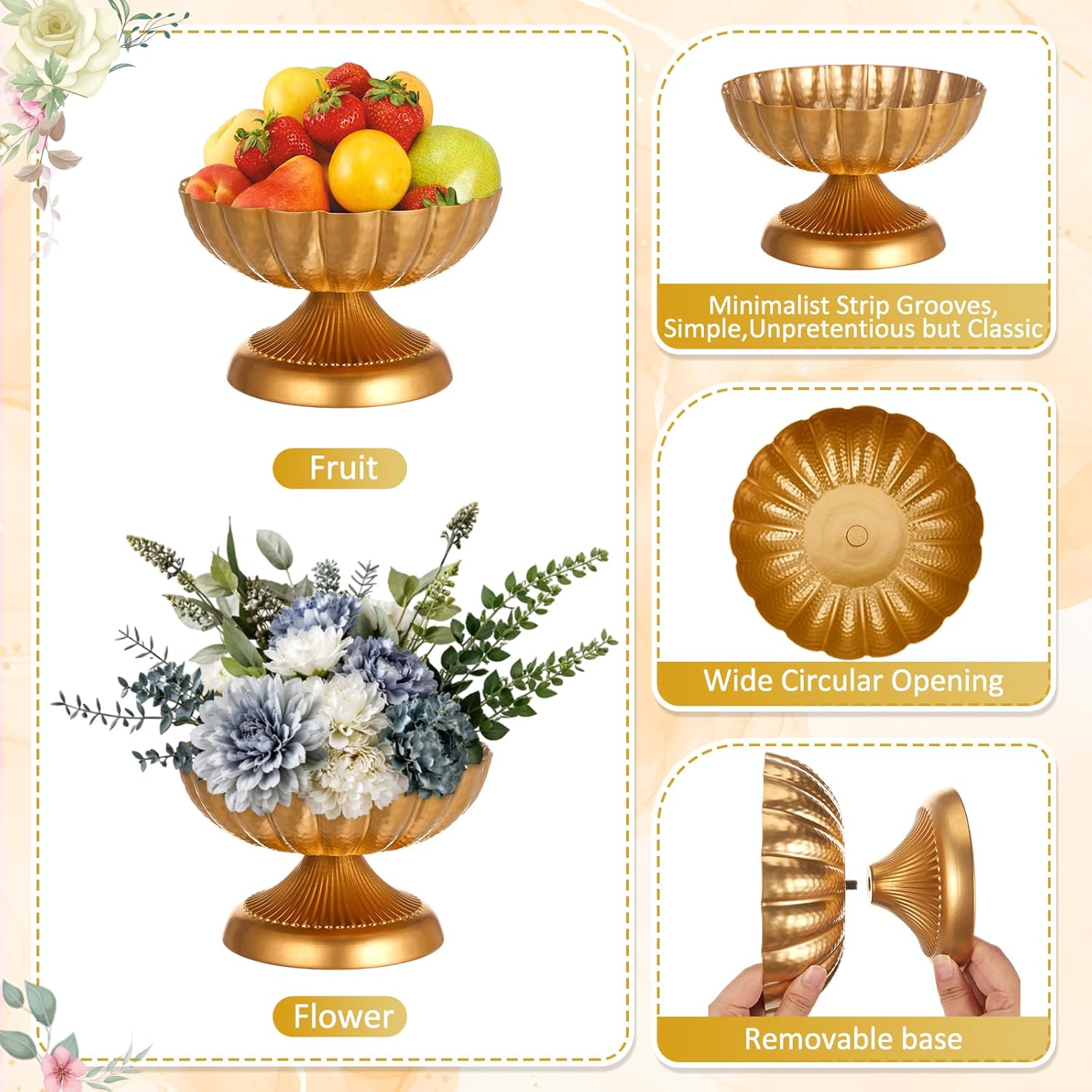 4 Pcs Metal Compote Bowl for Centerpiece Flower Holder Compote Vase Indoor Outdoor Flowers Fruits Plant for Christmas Wedding Home Party Decoration (7 Inch,Stylish)