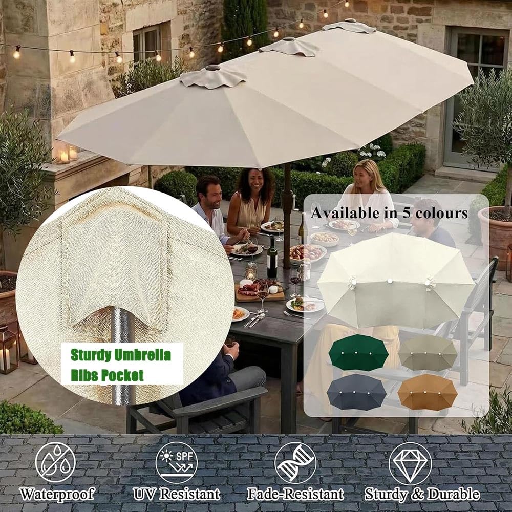 Telo di ricambio per ombrellone da giardino, 12 stecche, 4,5 m, bifacciale, 4,5 m, per piscina, tavolo, ombrellone da esterno, copertura in tessuto impermeabile