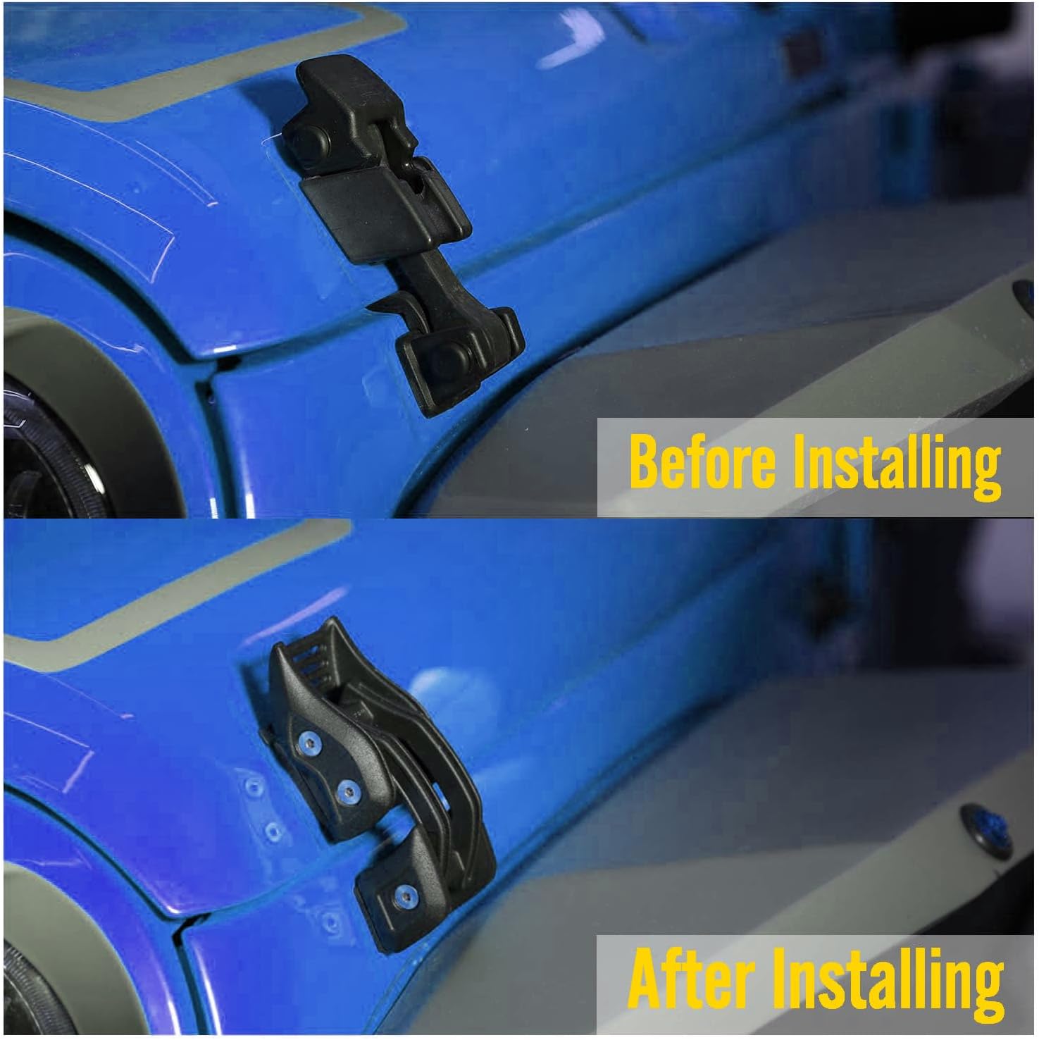 Unifizz 1 Pair Hood Latches Aluminum Hood Catch for Jeep Wrangler JK, JKU for Rubicon Sahara Sport 2007-2018, No Drilling Needed Matte Black