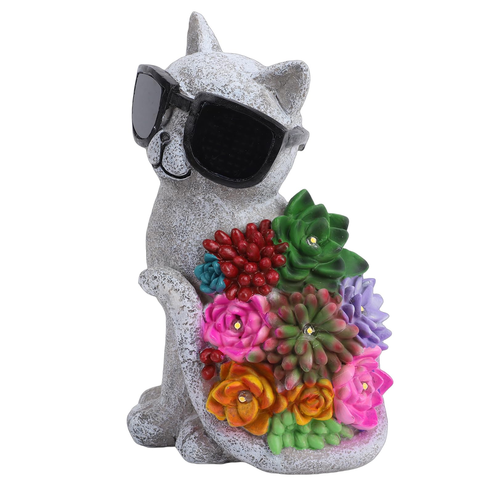 Gatto Solare Decorativo con Occhiali e Luci LED Calde, Ornamento da