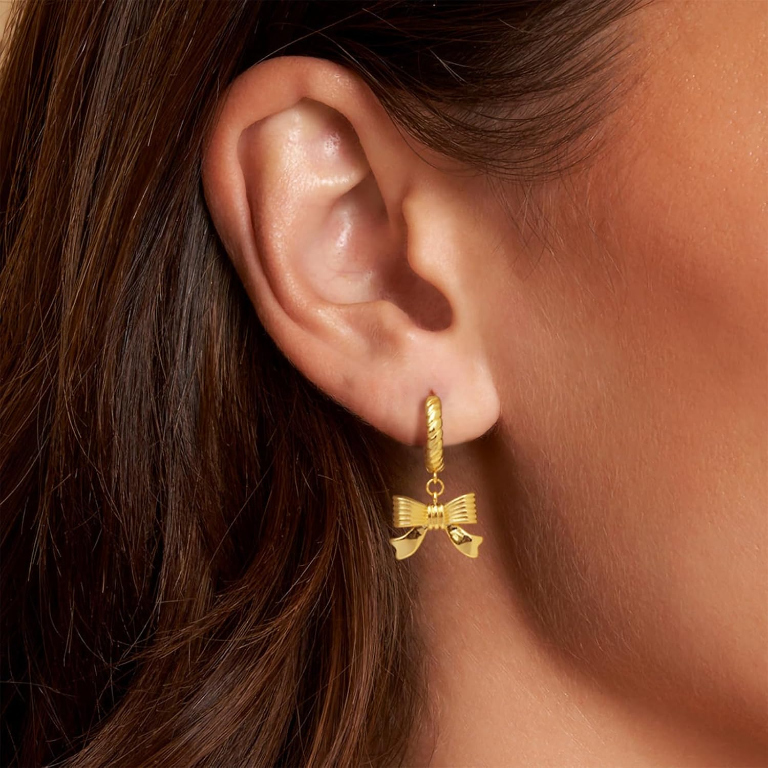 Riisamil Gold Pearl Earrings for Women Trendy, Dainty Bow Earrings for Women Cute CZ Stud Earrings Simple Dangle Unique Earrings Gold Jewelry for Women Gifts Fashion Accessories - Image 2