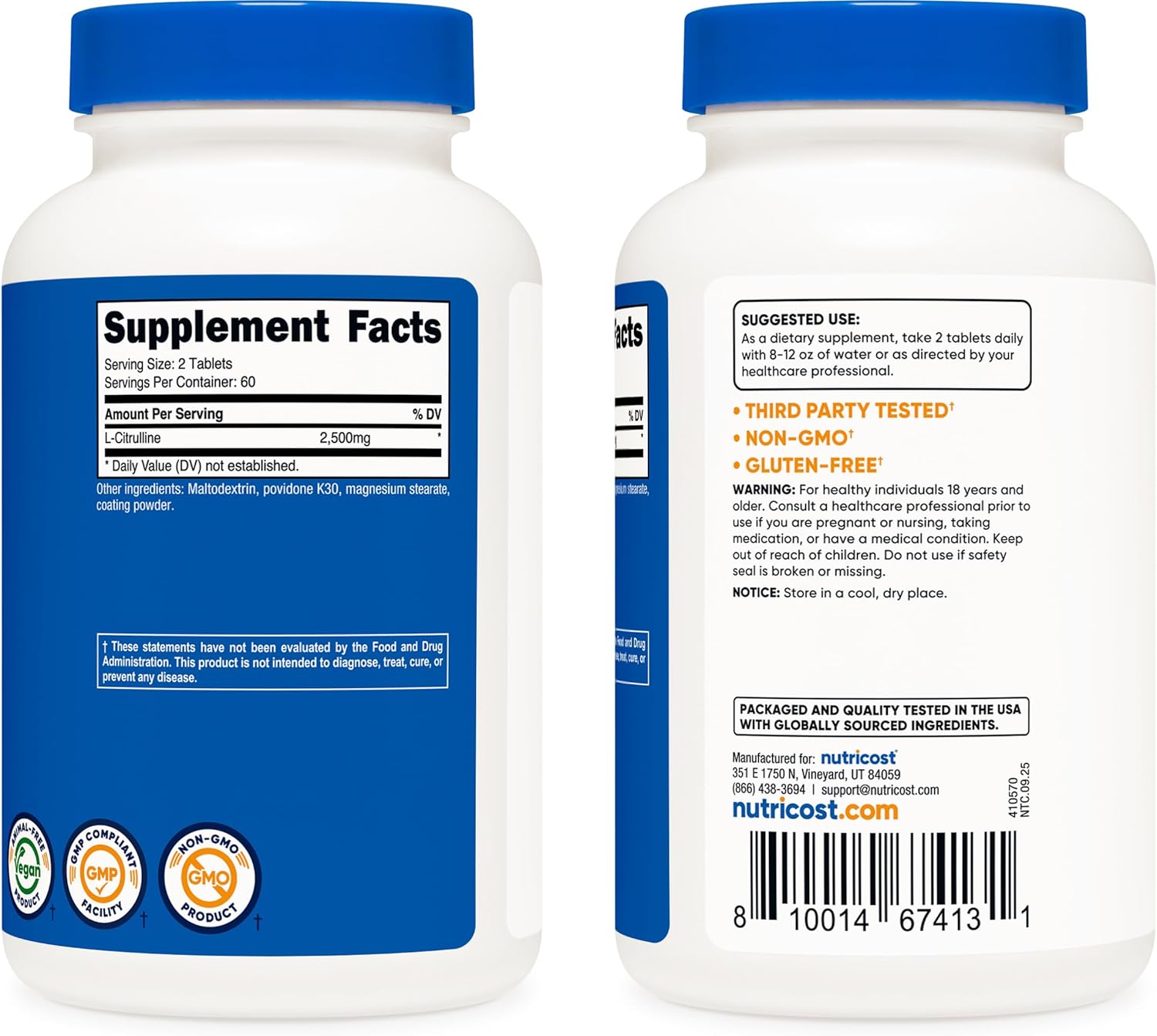 Nutricost L-Citrulline 2500mg Per Serving, 60 Servings, 1250mg Per Tablet, 120 Tabs - Non-GMO and Gluten Free Supplement - Image 4