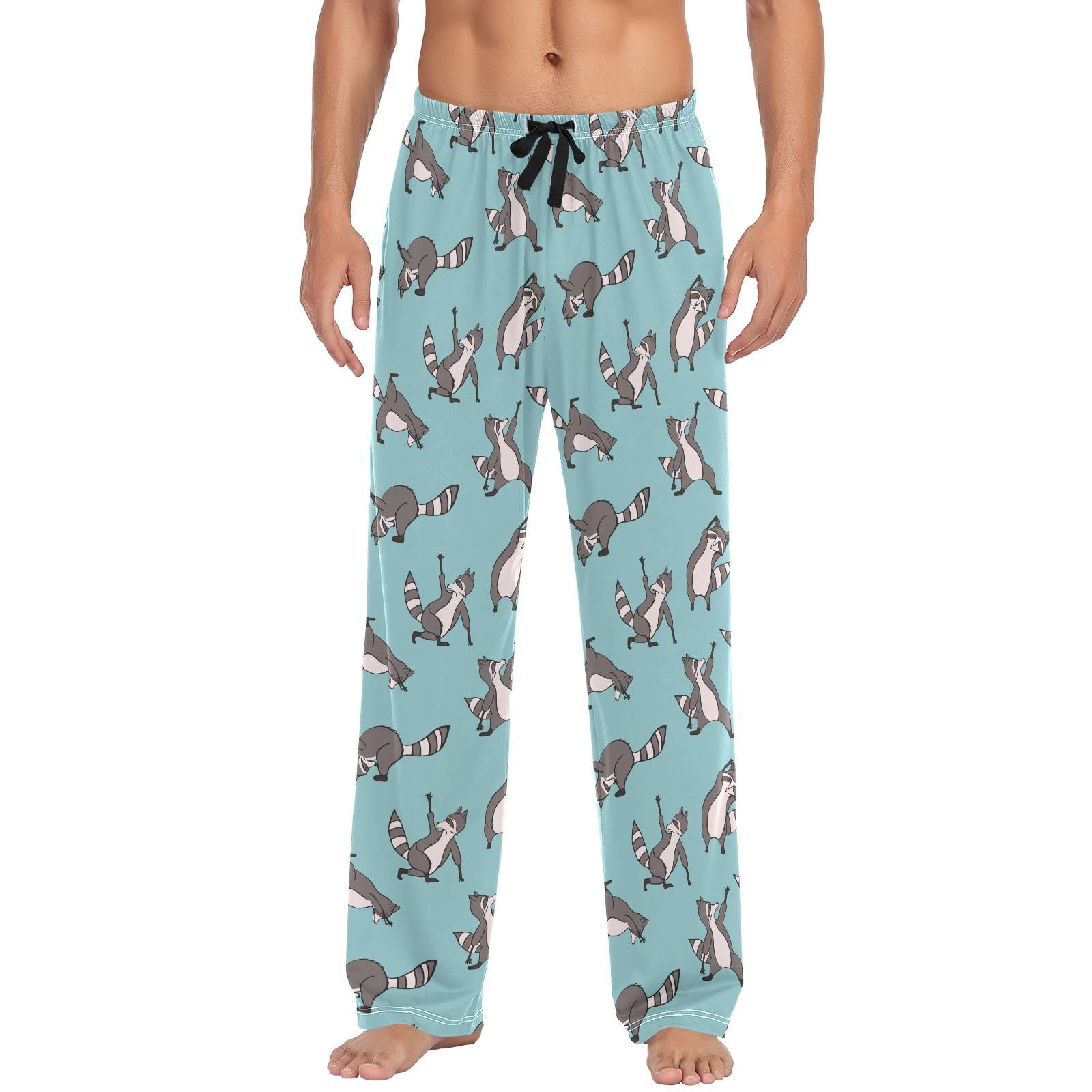 Herren-Schlafanzughose mit niedlichem Wildtiermotiv, 100 % Baumwolle, weiche Pyjamahose für Herren, Lounge-Nachtwäsche, gerade Passform, lange Schlafhose mit Taschen, Kordelzug, Größe XXL,