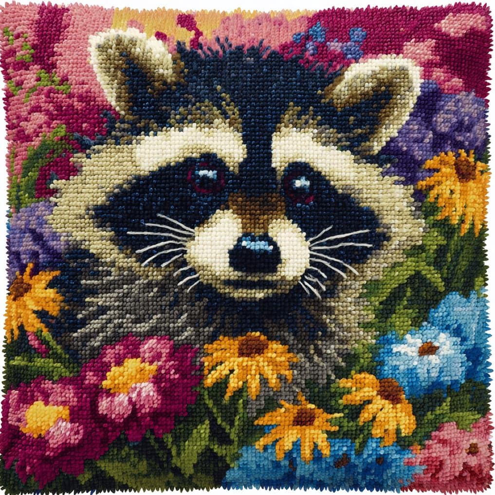 AxiangziK Latch Hook Cushion Kit 43x43cm,Raccoon and Flower