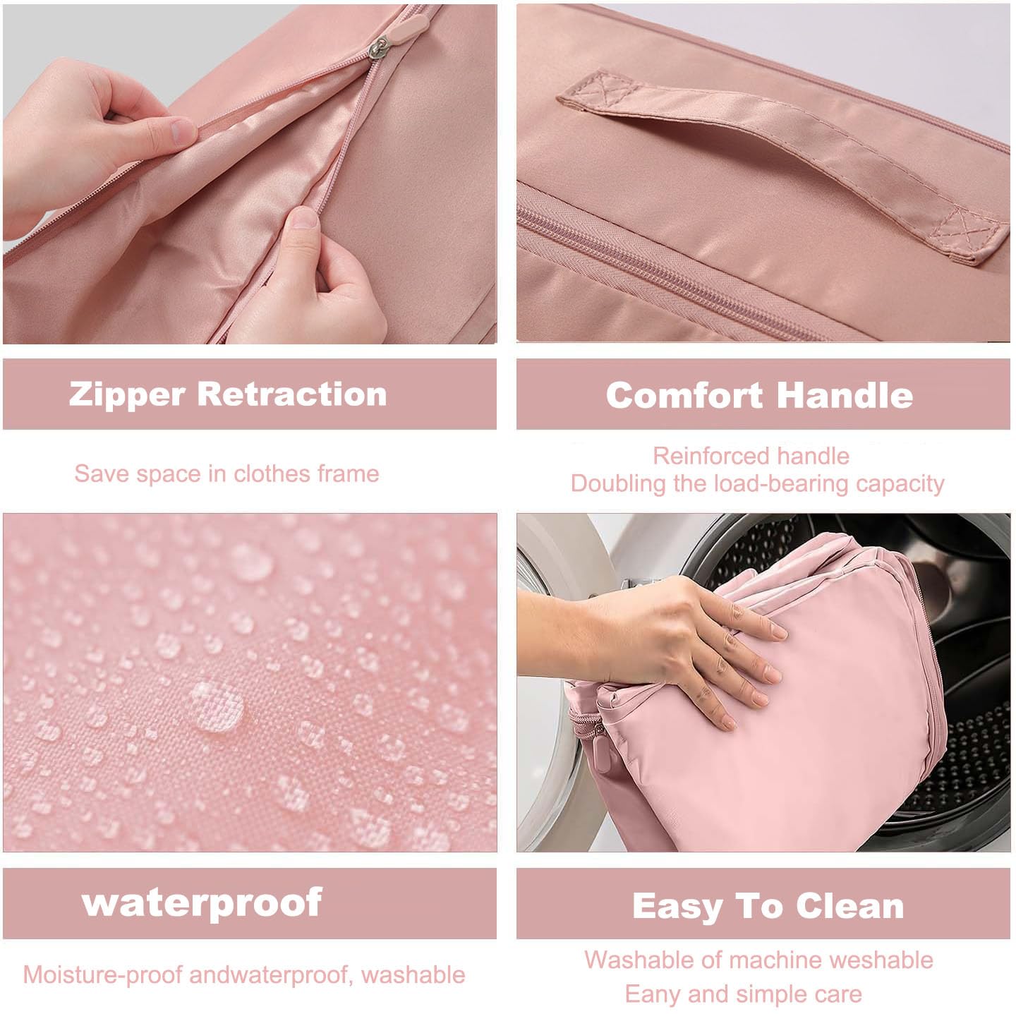 Ultra Space Saving Self Compression Storage Bag - X-Large Zipper Tote For Comforters, Blankets, Bedding & Clothes (Pink)