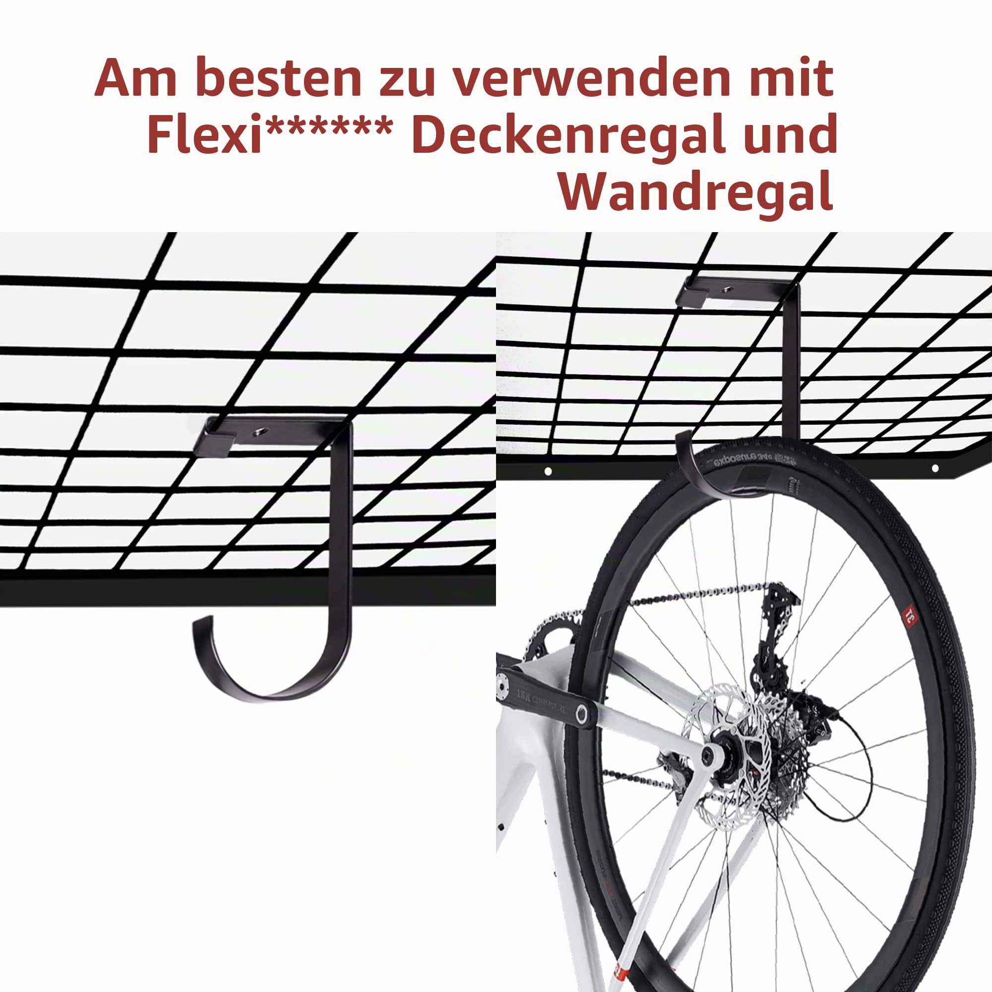 4 Stück Heavy Duty Add-On Flat Hook Zubehör für Garagendecken- und Wandaufbewahrung, legierter Stahl, schwarz – geeignet für Flexinoumts Racks