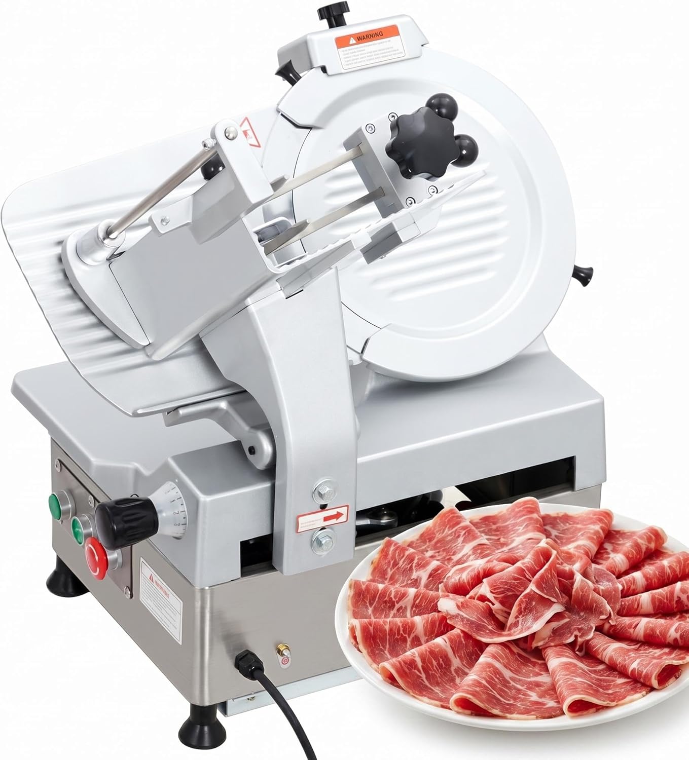 Commercial Automatic Meat Slicer 12 Inch - Electric Deli Slicer with 180W+370W Dual Motor, 0-7mm Adjustable Thickness, Stainless Steel Blade, Meat Slicer Machine for Home Kitchen, Deli, Restaurant
