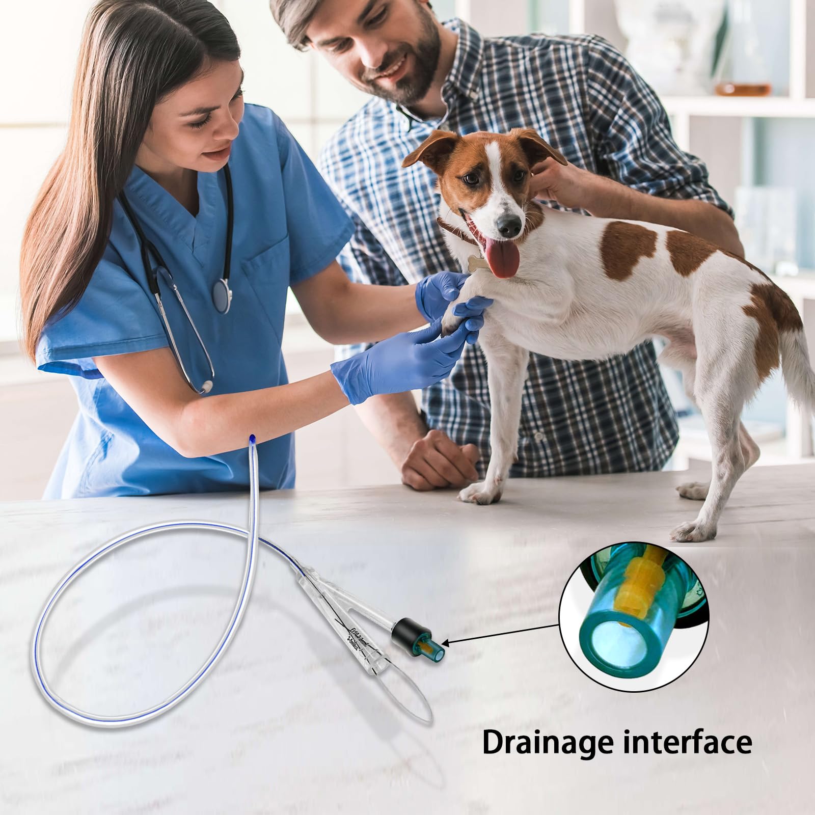 Dog Urinary Catheter – Dual-Lumen Catheter with Metal Guide Wire, Premium Silicone Urinary Catheter for All Dog Breeds (6Fr, Ø 2.0mm, L 32cm)-5PCS