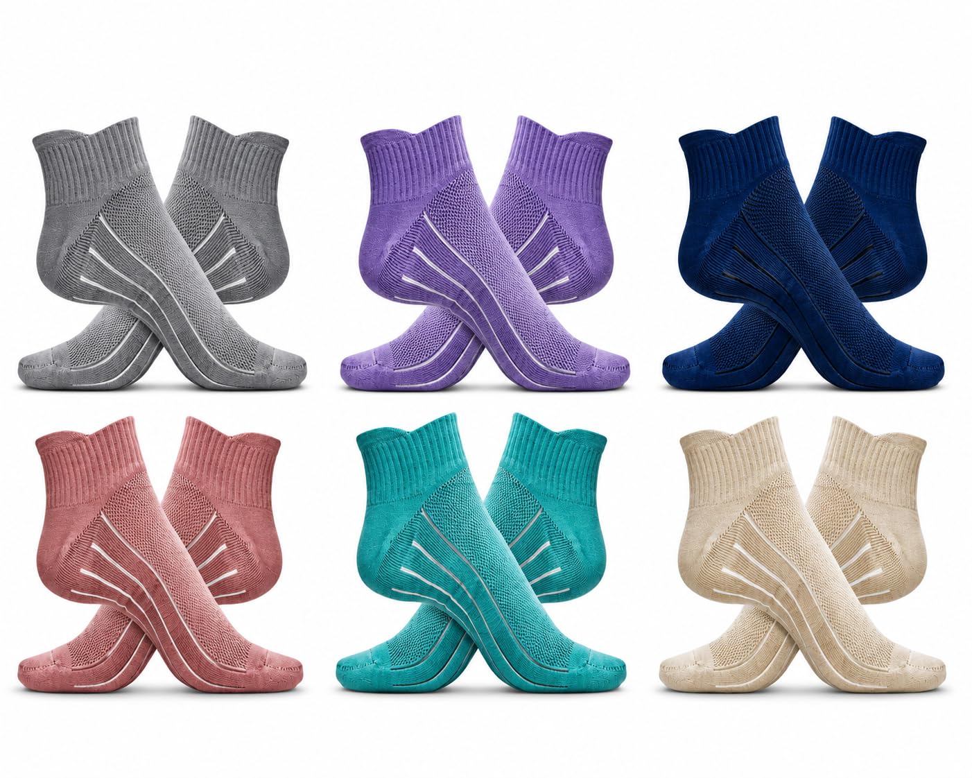 Women Ankle Socks Breathable Mesh Sports Socks with Arch Support, Cotton Blend Low Cut Socks for Gym, Walking, Running, Yoga & Daily Wear -Pack of 6 (Multicolor)-image-48