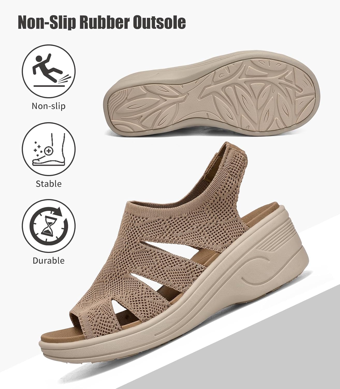 Womens Wedge Sandals Platform Walking Sandals Open Toe Ankle Elastic Strap Casual Comfortable Summer Dressy - Image 6