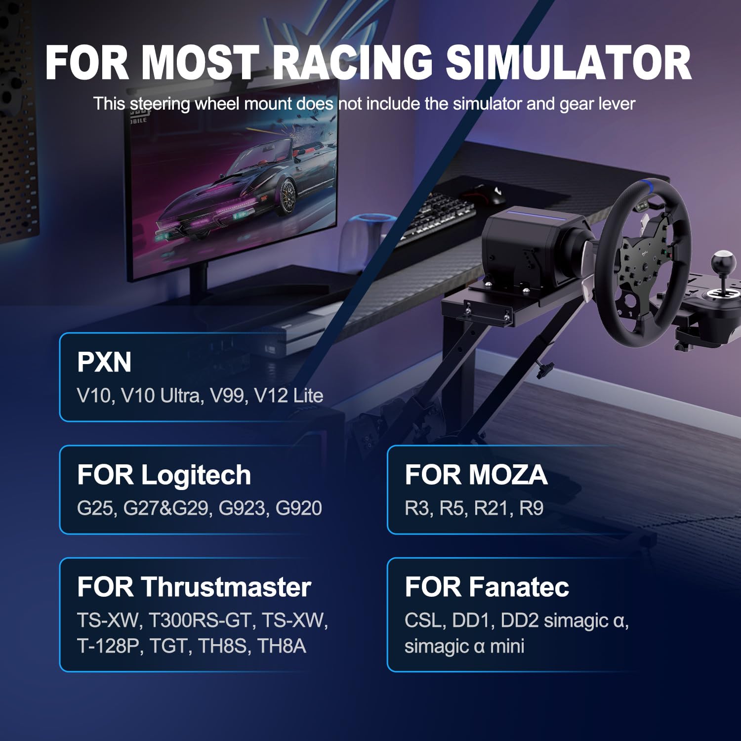 pxn a10 pc racing wheel stand - simulator cockpit wheel stand racing steering shifter mount fit for vd4 vd6 v99 v10 v12 lite g29 g920 g923 r3 r5 t300 (gaming wheel, pedals & shifters not included)