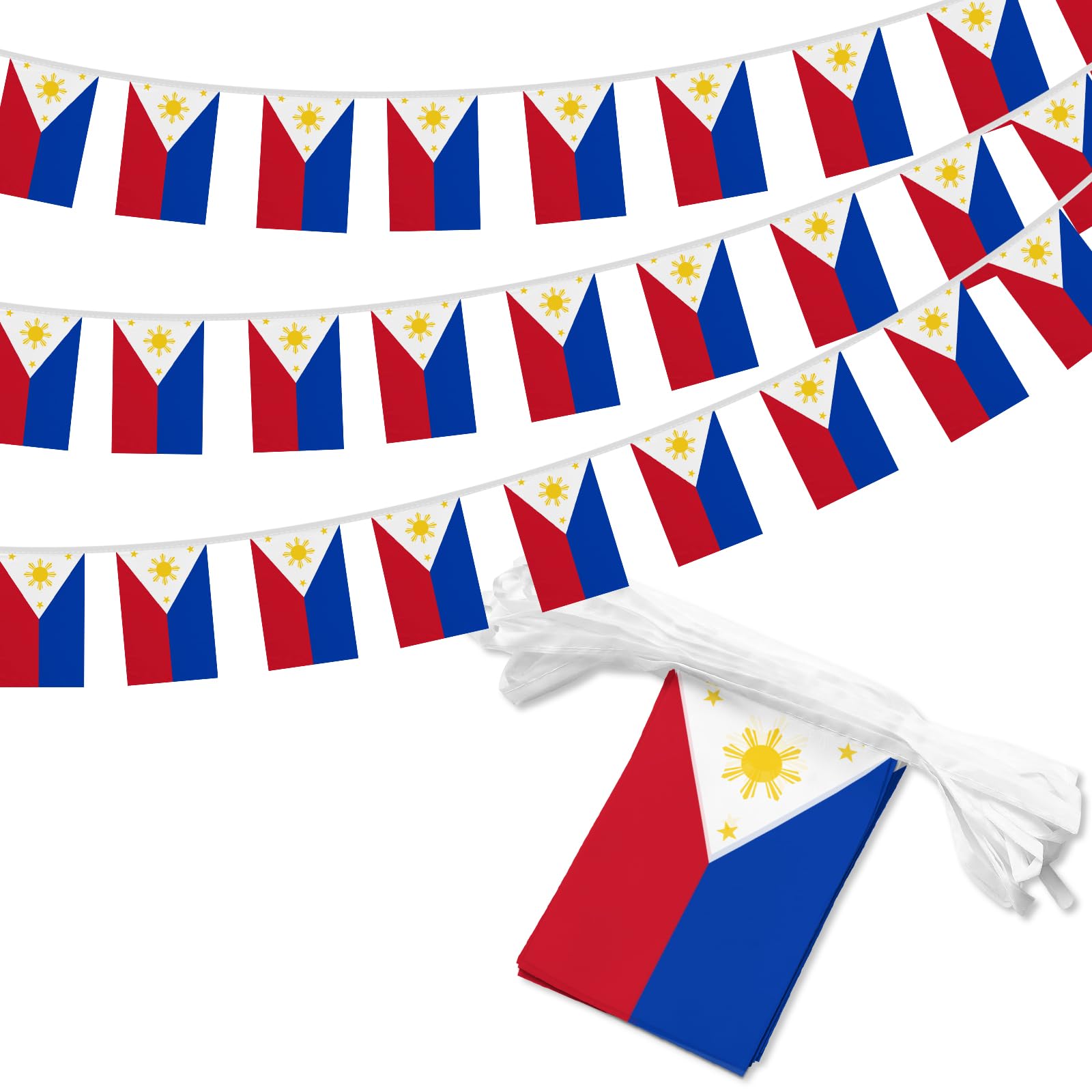 Philippines String Flag Pennant Banner, Small Mini Filipino Philippine Bunting Flags, Suitable for Sports Events, Parties, School, Festival Celebrations Patriotic Decoration, 20 Feet 20 Flags