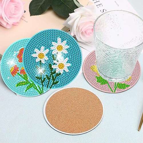 Miniatura 6 de DOTZSO Posavasos de pintura de diamantes con soporte, posavasos de arte de diamante para principiantes, adultos y niños, kits de arte de diamantes
