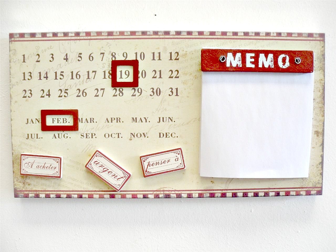 Golly By Gosh Burgundy Metal Perpetual Wall Calendar With Magnetic Parts And Memo Pad By Originals