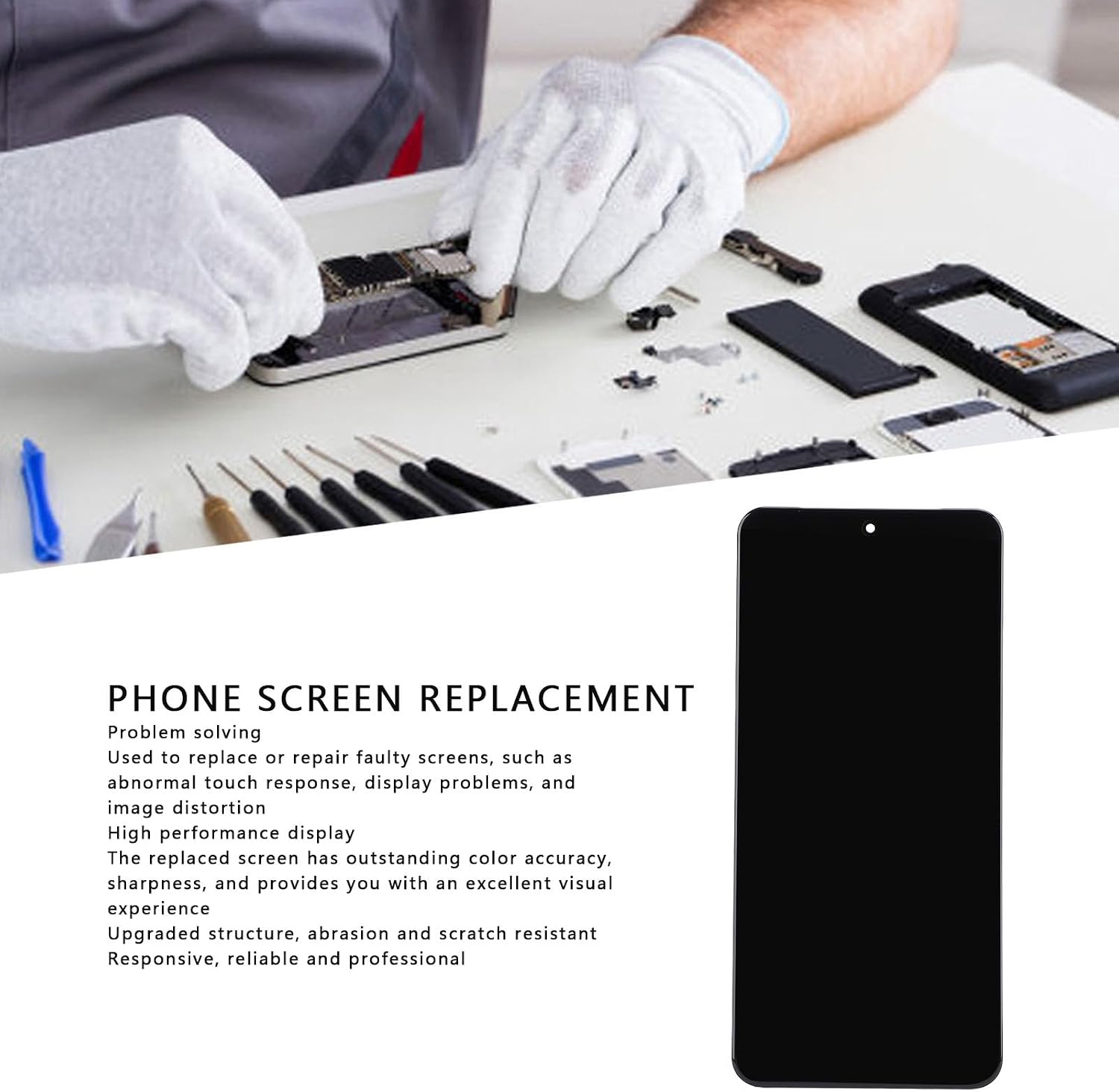 Phone Touch Panel Display Assembly, TFT Professional Screen Replacement with Repair Tools and Fingerprint for Abnormal Touch Response, Display Issues, and Picture Distortion