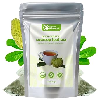 Organic Pharmacist Soursop Leaf Tea Bags 40 Ct Premium Soursop Tea - Organic Graviola Guanabana Guyabano Herbal Tea - 2.5g Per Bag Brews Up To 80 Cups, Caffeine Free Pure Soursop Tea Bags - 40 Count