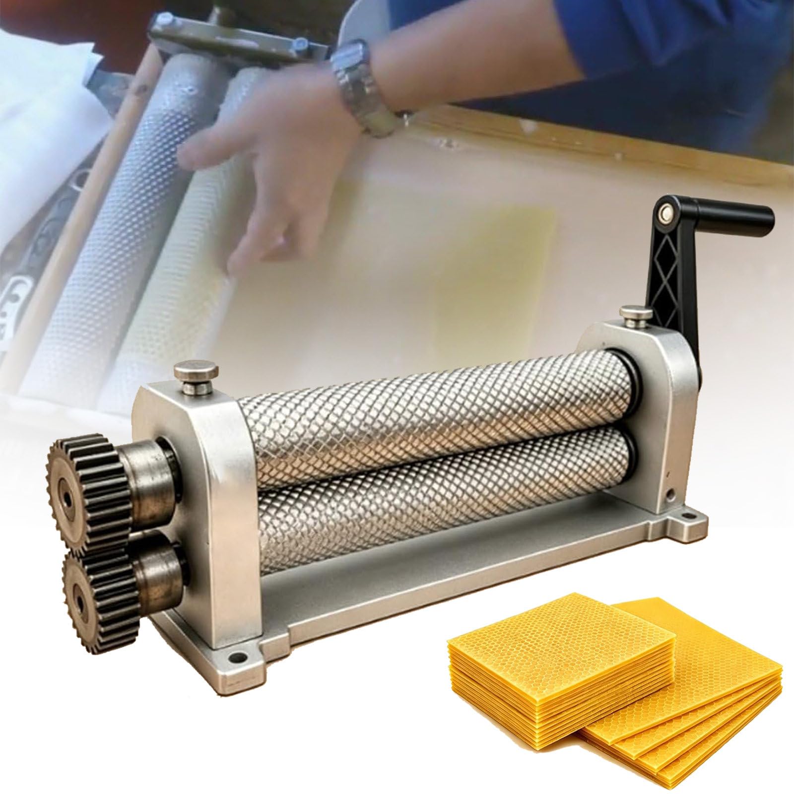 GIZMIT Bee Wax Foundation Roller Press Machine, 280mm Beeswax Roller, Aluminum Alloy Honeycombs Printing Stamper, Portable Bee Wax Press, Beekeeping Tools for Producing Honeycomb 5.4mm