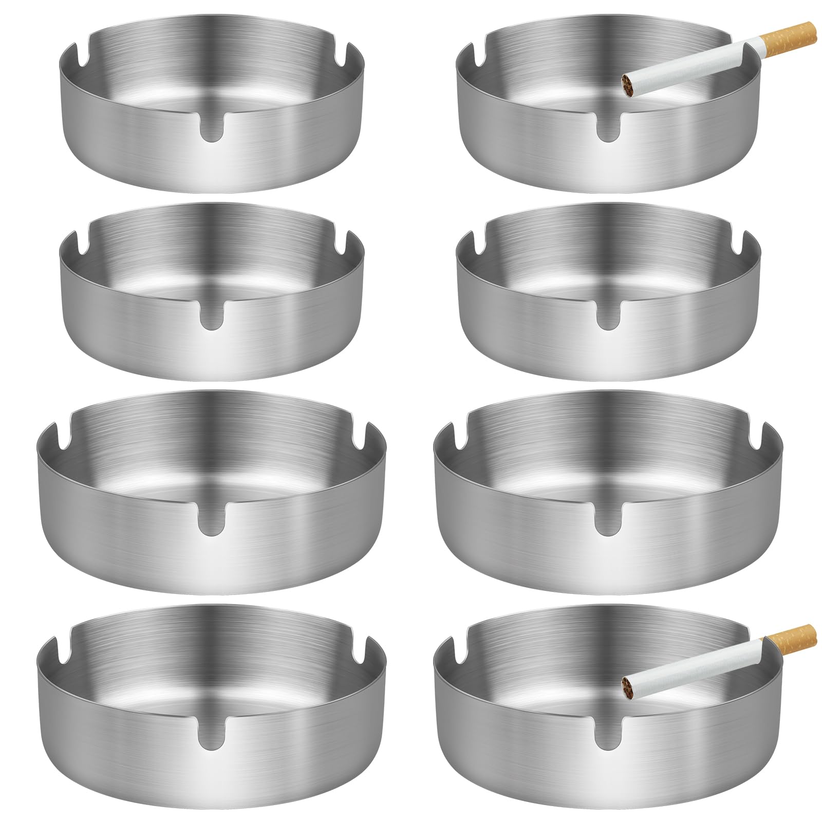 8Pcs Stainless Steel Ashtray Set Two Sizes Cigarette Metal Ash Trays