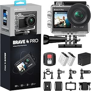 AKASO Brave 4 Pro 4K30FPS Action Camera - 131ft Underwater Camcorder Waterproof Camera with Touch Screen Advanced Electronic Image Stabilization Remote Control 5X Zoom Mini Sport Camera
