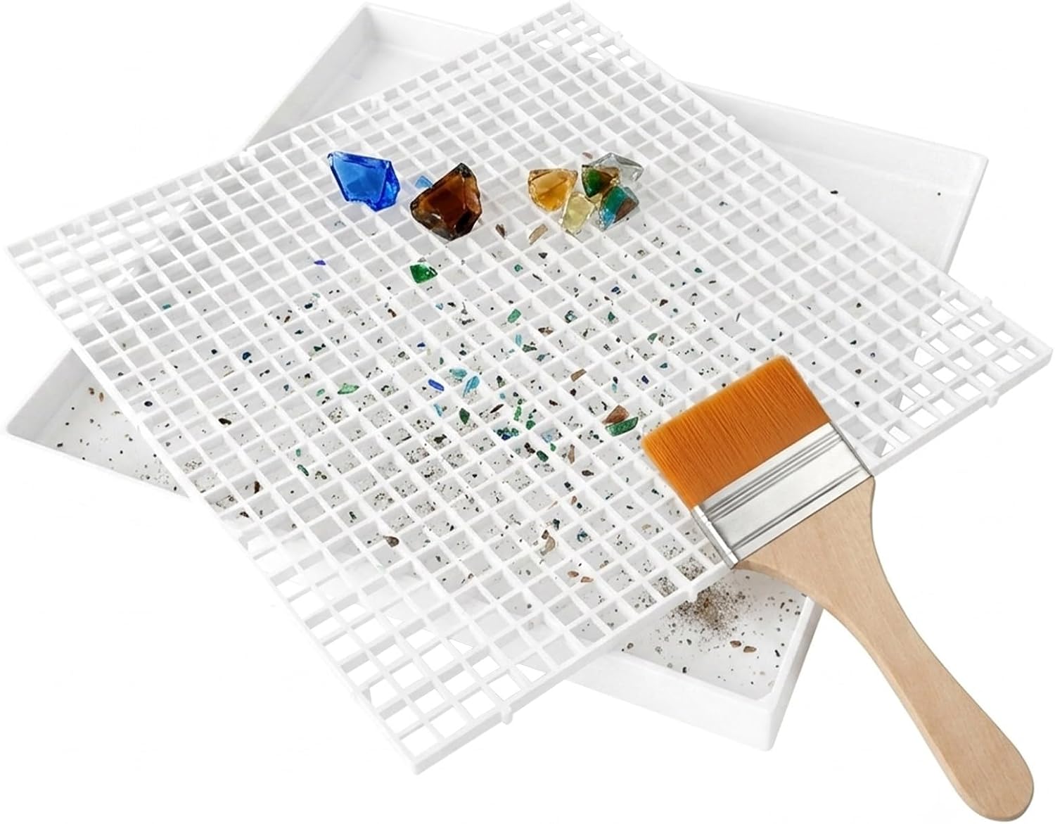 Stained Glass Cutting Mat with Tray, Double-layer Grids Board for Scoring and Cutting, Removable Stained Glass Supplies with Cleaning Brush for DIY Hobby Projects(12.2''x12.2'')