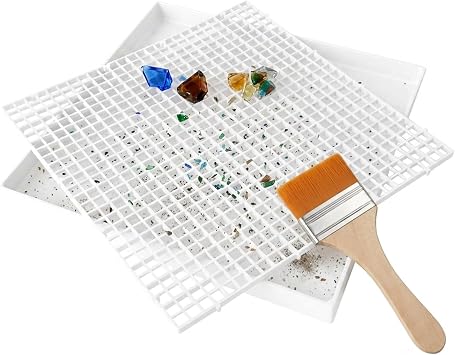 Stained Glass Cutting Mat with Tray for DIY Glass Projects | Double-Layer Grid Board with Removable Tray and Cleaning Brush for Accurate Scoring, Cutting and Easy Workspace Cleanup
