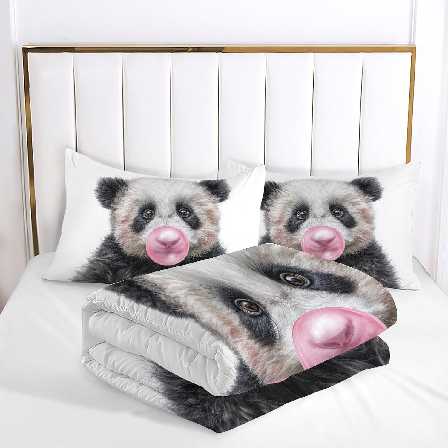 White 104" x 90" Duvet, Reversible Coverless Children Boys Girls 3 Duvet, King Washable Quilt 7.5 Tog for All Seasons, Cute Animals Comforter with 2 Pillowcases