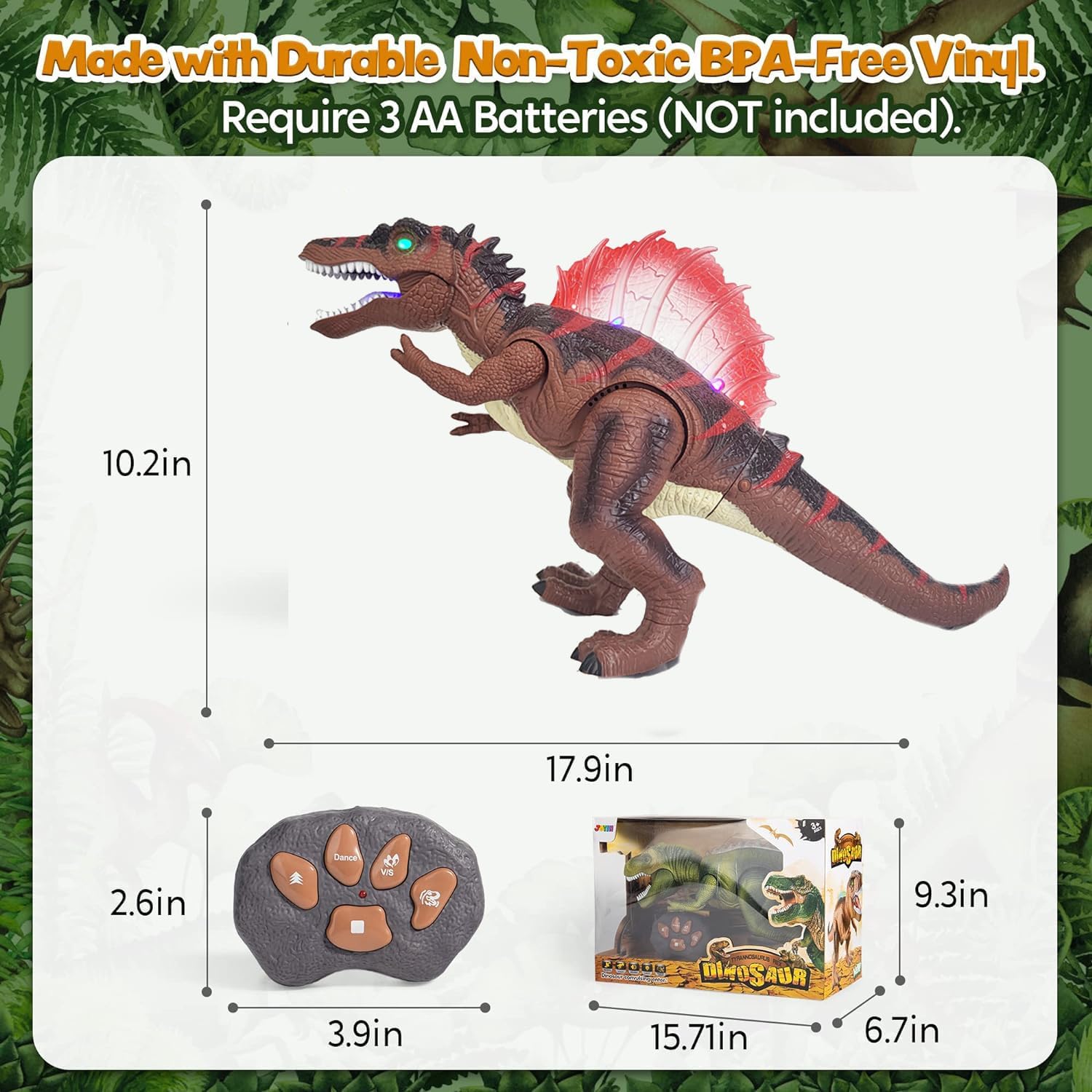Sumac Realistic Walking Spinosaurus Toy Dinosaur Action Figure - Multicolored LED, Sound Effects, Safe BPA-Free Material - Ideal for Birthday
