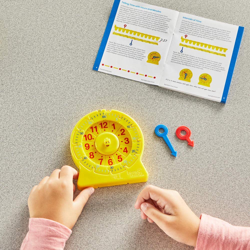 hand2mind NumberLine Clock, Telling Time Teaching Clock, Learn to Tell Time Clock, Analog Classroom Learning Clock, Teaching Time Math Manipulatives, Clocks for Kids Learning to Tell Time (Set of 1)