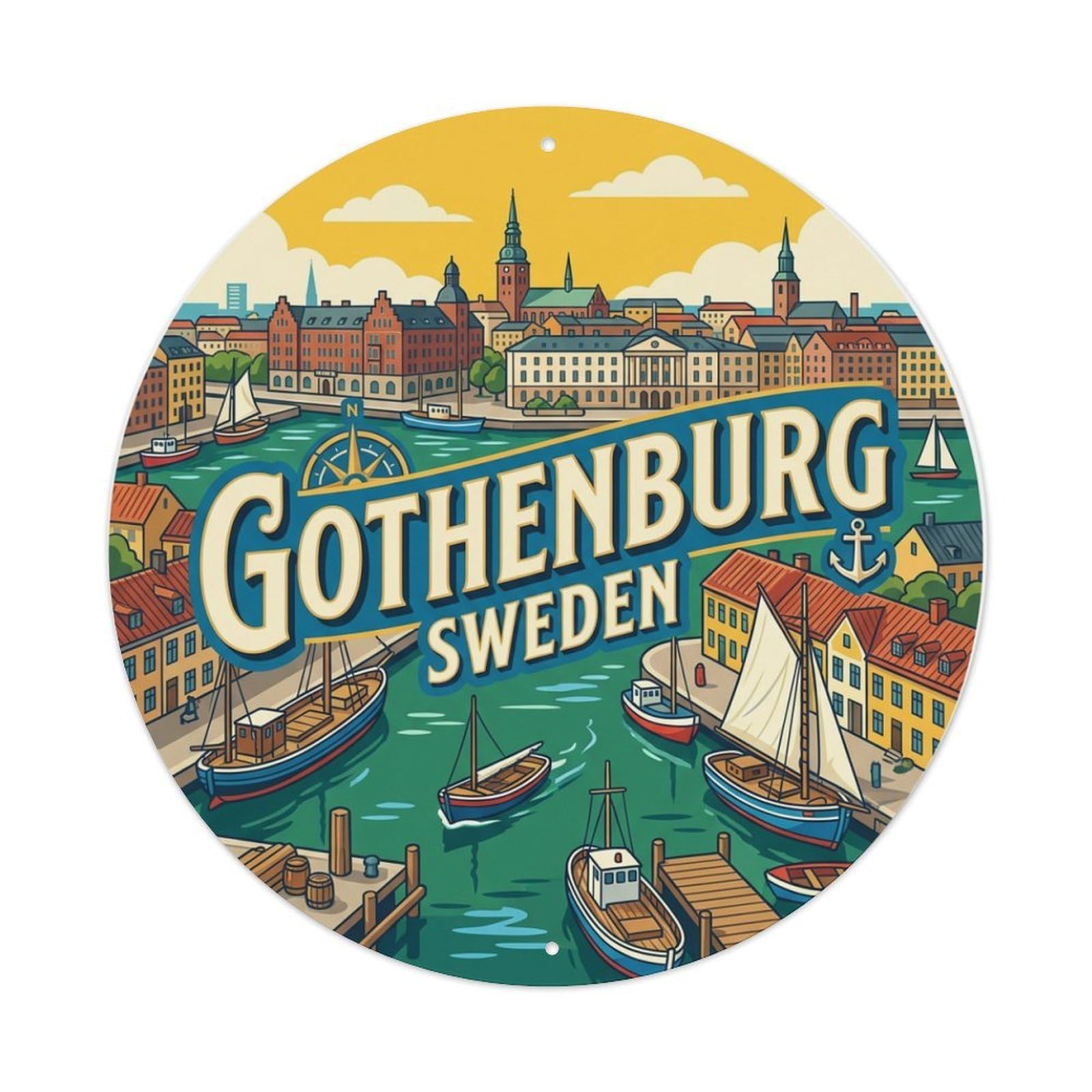 Galvaxio Style Retro Travel Sweden Gothenburg Metal Tin Sign