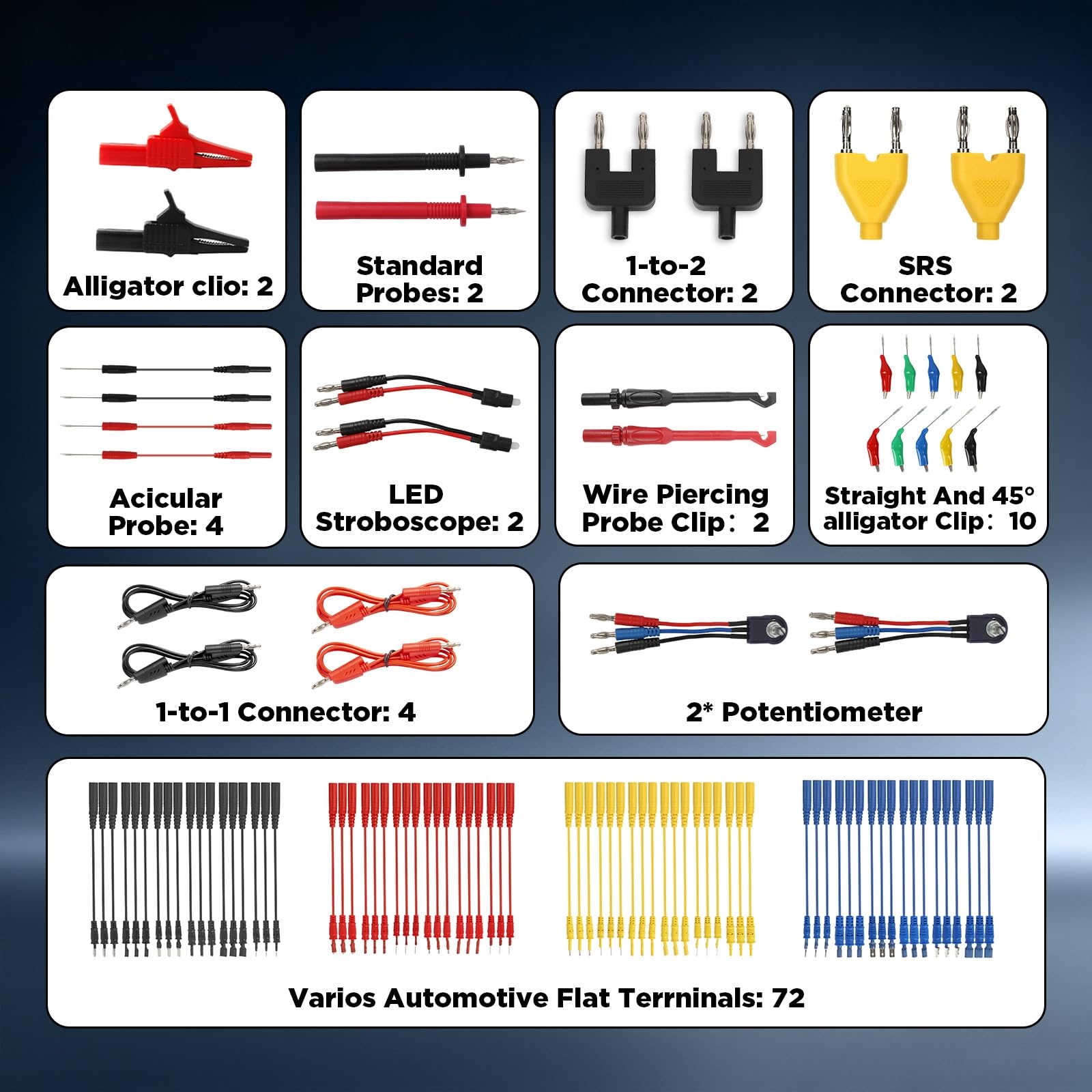 104-tlg Multimeter Messspitzen mit 4mm Bananenstecker, Krokodilklemmen Messleitungen Prüfkabel Multifunktionsprüfgerät für die Diagnose und Reparatur von Fahrzeugkreisen