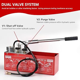 Pressure Test Pump 12L Manual Hydraulic Pressure Tester 0-50Bar Hot and Cold Water Pipe System Installation Heating Leak Detection Test Pump.