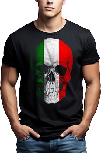 Makaya Crâne T-Shirt Homme Tête De Mort Italie Noir Drapeau M
