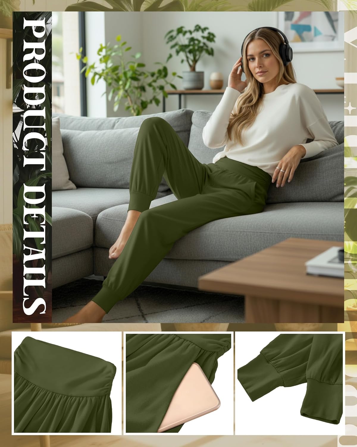 Ficerd 3 Pack Women's Lounge Pants, Cozy Yoga Joggers with Pockets High Waisted Workout Sweatpants Lightweight Comfy Pants - Image 3