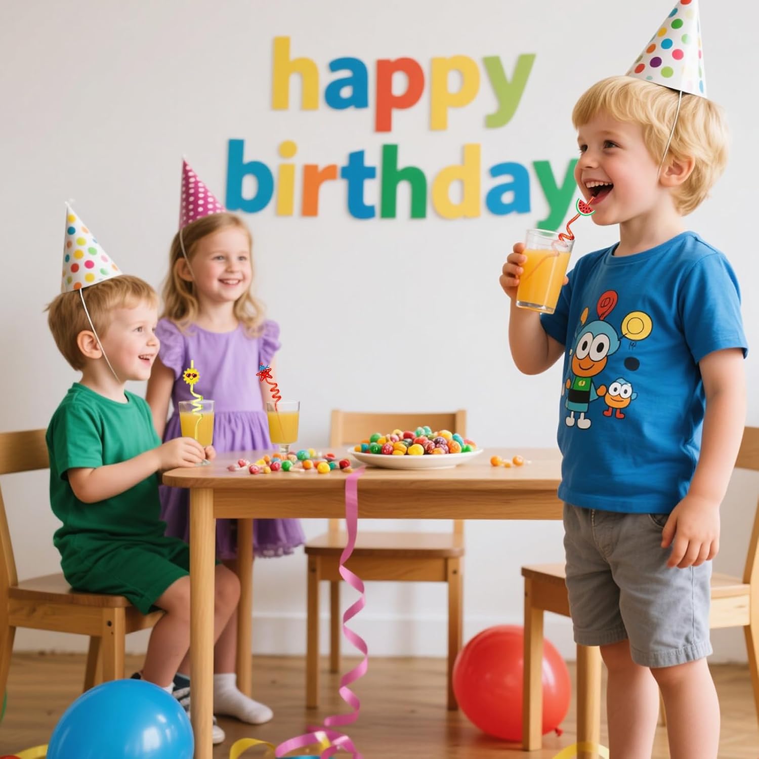 QKP 16PCS Reusable Sea Animal Beach Straws, Swirly Drinking Straws for Party Favors, Birthday Party Supplies with 2 PCS Cleaning Brushes(Pink + Blue) - Image 5