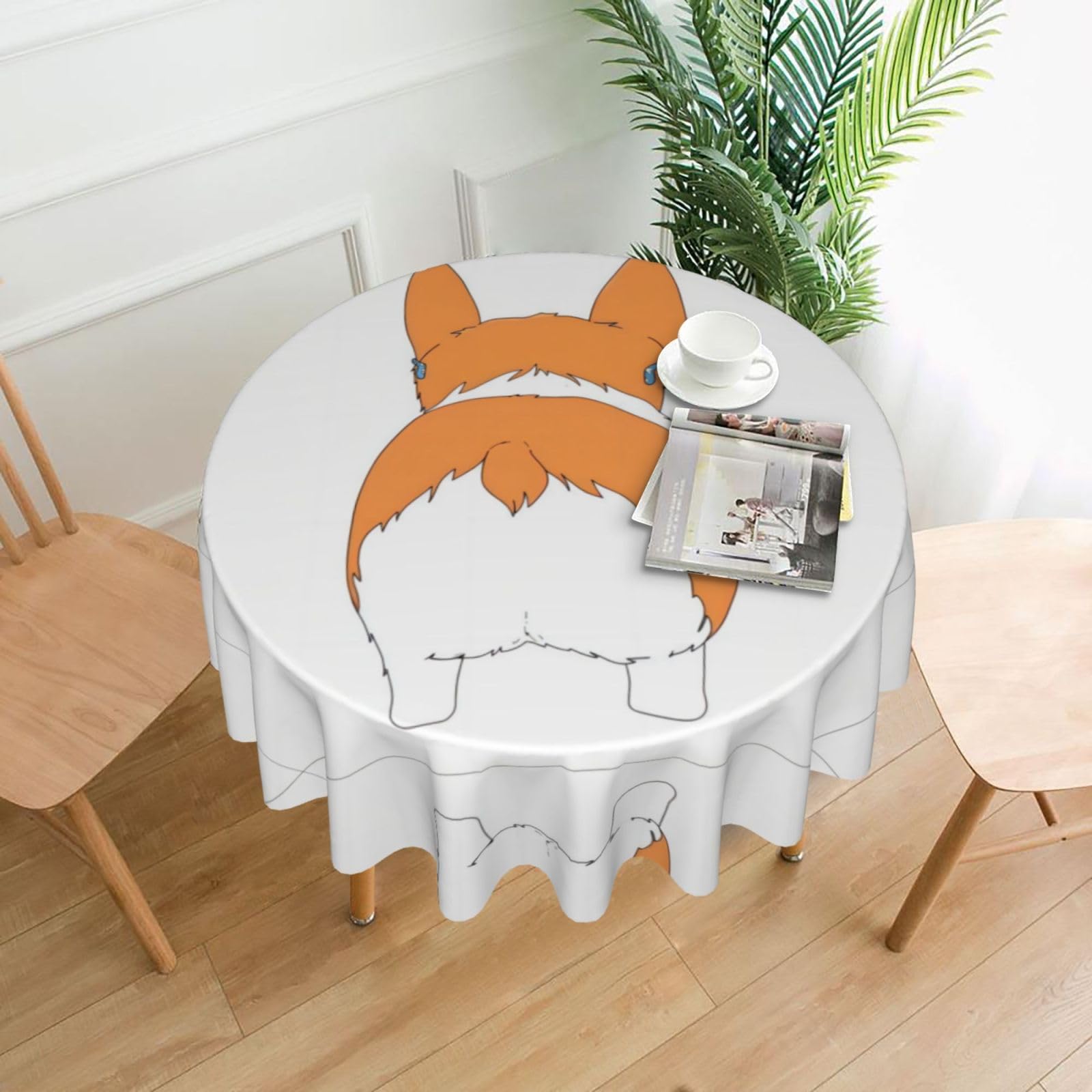 hhxvcv Funny Corgi Butt Brown Round Tablecloth – Dining Table Cover