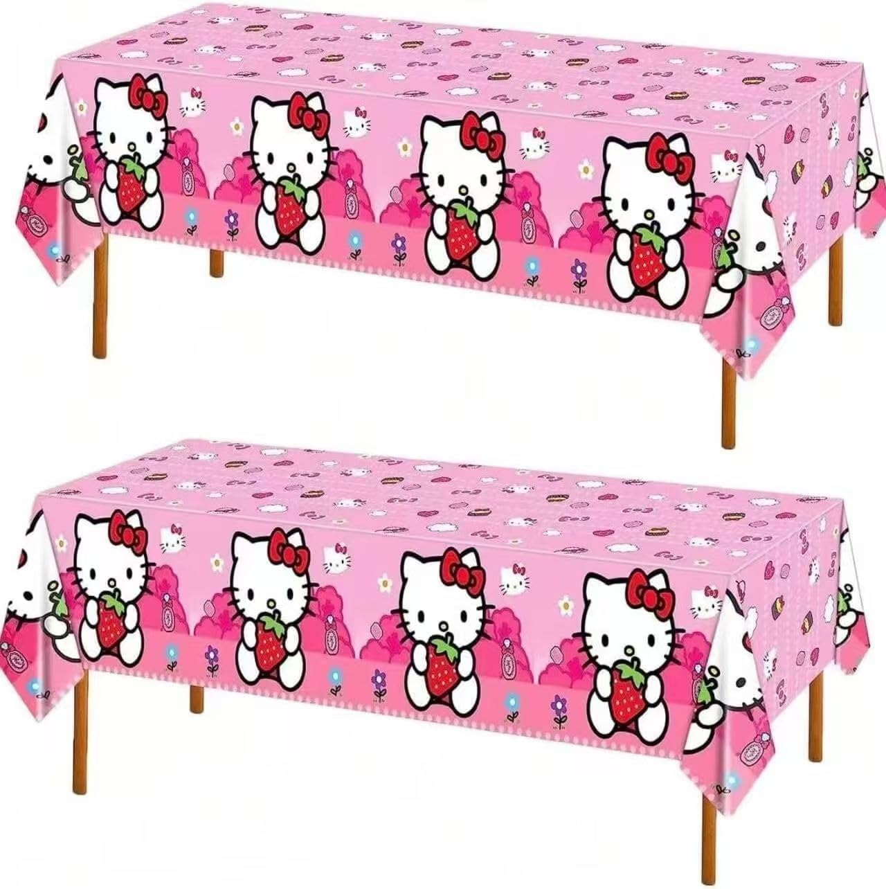 2 Pc Hello Cat Birthday Party Decorations - Disposable Plastic Tablecloth Disposable Table Cover | Birthday Party Supplies Decorations (Pink)