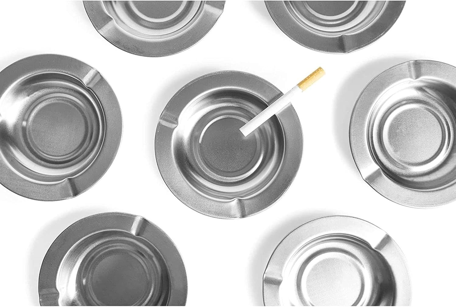 Juvale Stainless Steel Cigar & Cigarette Ashtray Set - Ashtrays for Restaurants & Parties - Easy-Clean Surface for Quick Cigarette Disposal - Pack of 24-4.8"x 0.6", Silver, Round