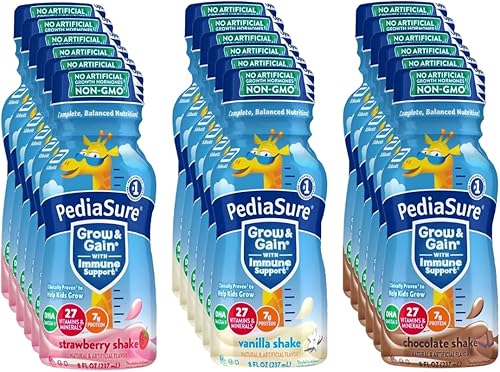 Obanic - Batido nutricional PediaSure Grow & Gain para niños, paquete de muestras variadas de batidos de apoyo inmunológico - Botellas de 8 onzas