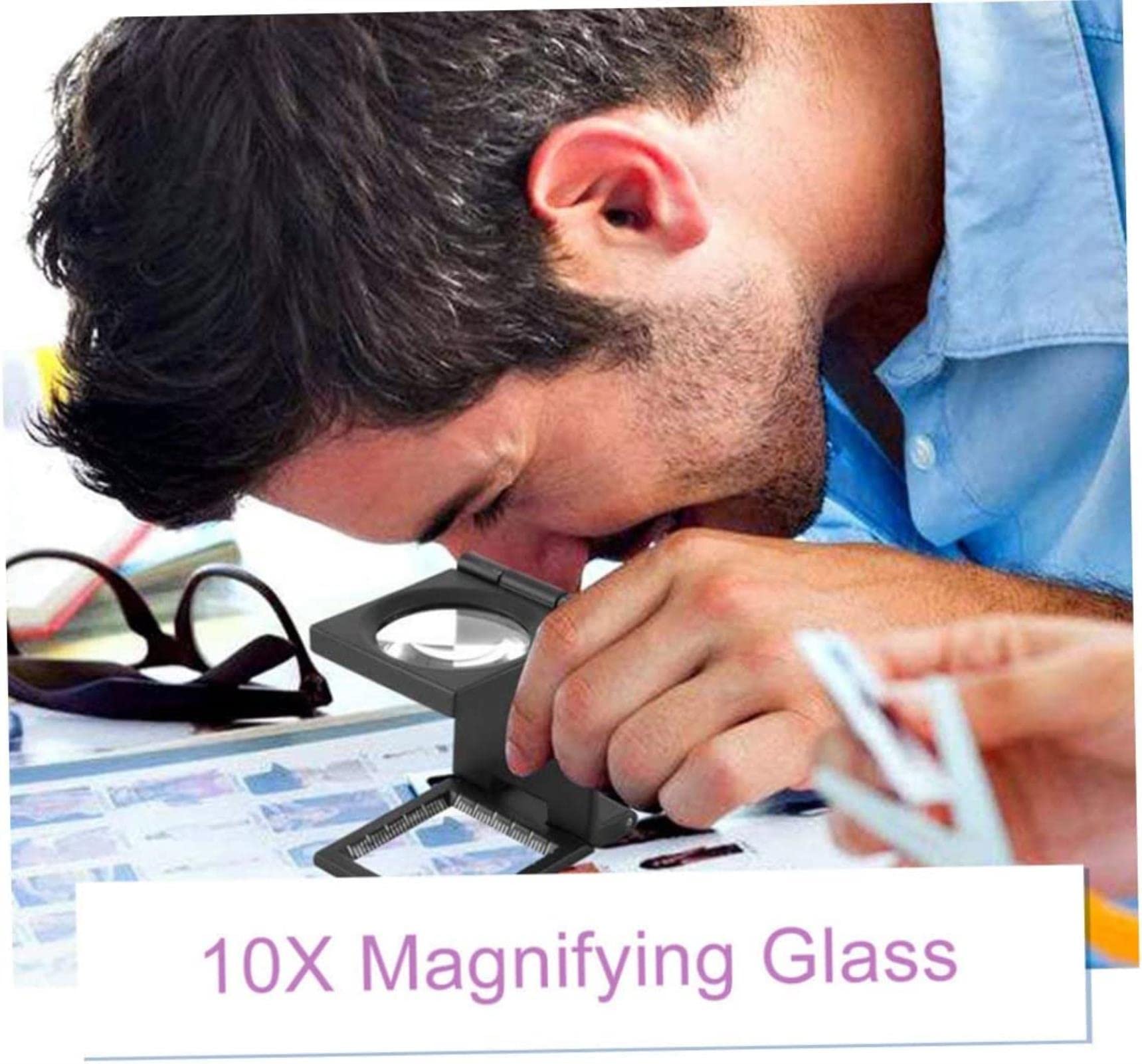 Lupa Lupa de Escritorio de Tres Pliegues Lupa Plegable de 10 aumentos con Escalas fijas para Textiles ópticos Otros Equipos y Suministros de Laboratorio