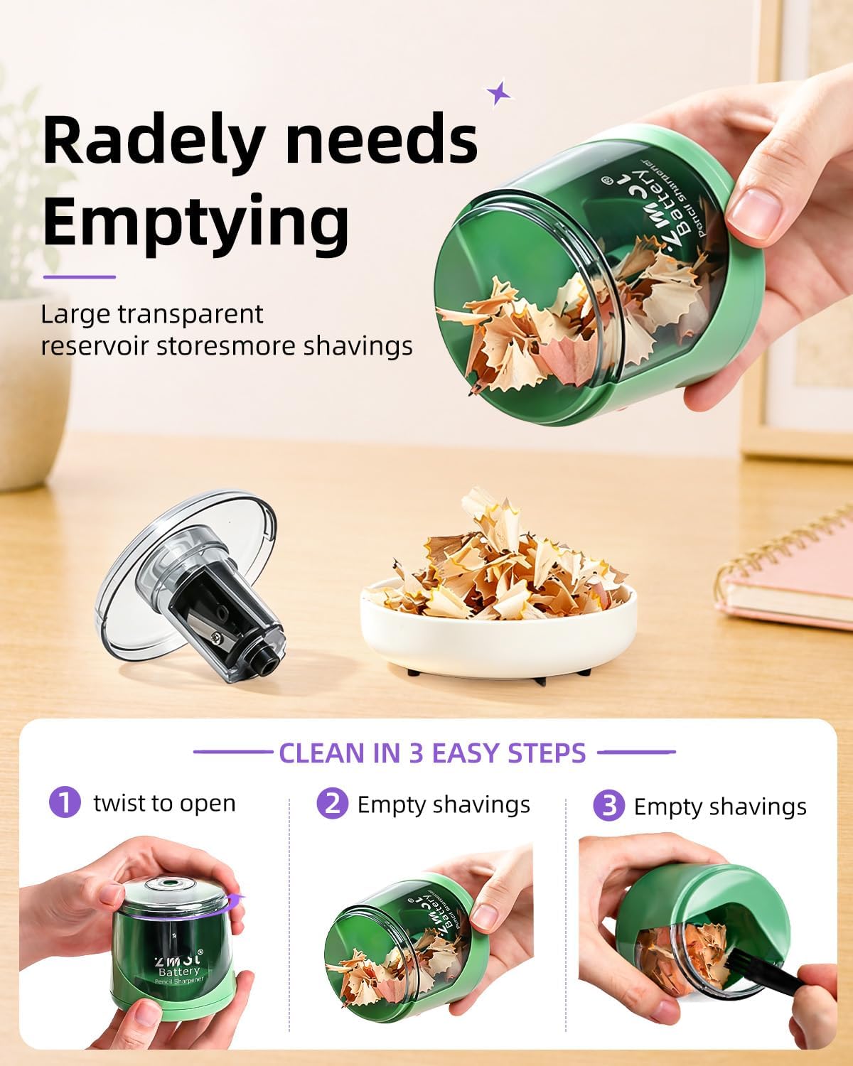 ZMOL Portable Battery Powered Electric Pencil Sharpener, 6-8mm, Green image 5