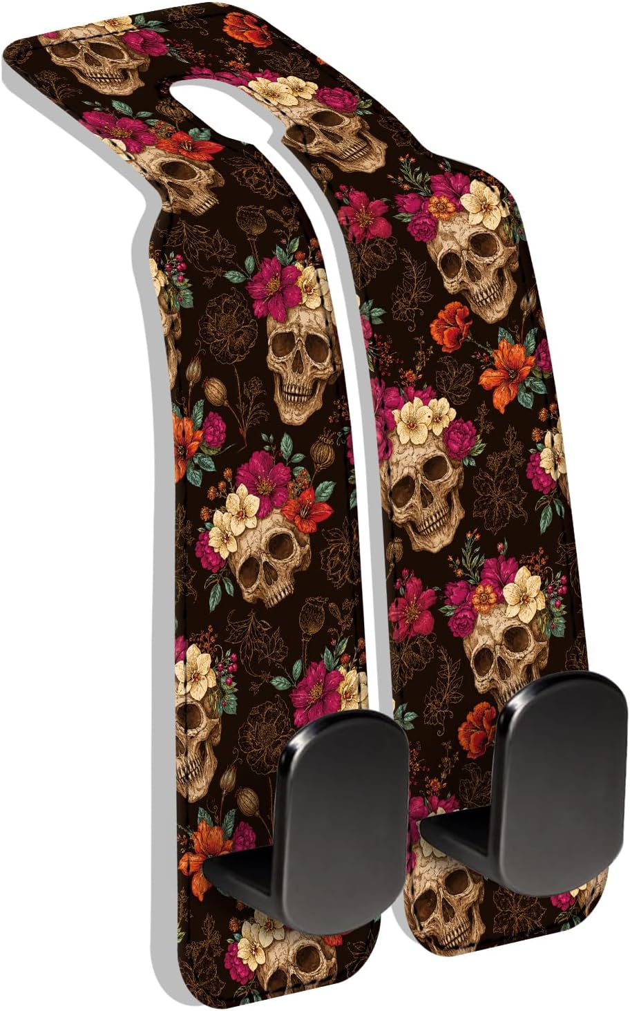 Leather Purse Hook for Car, Universal Cute Car Seat Headrest Hooks, Heavy Duty Vehicle Organizer for Handbags, Funny Car Interior Accessories Luxury Flower Skulls