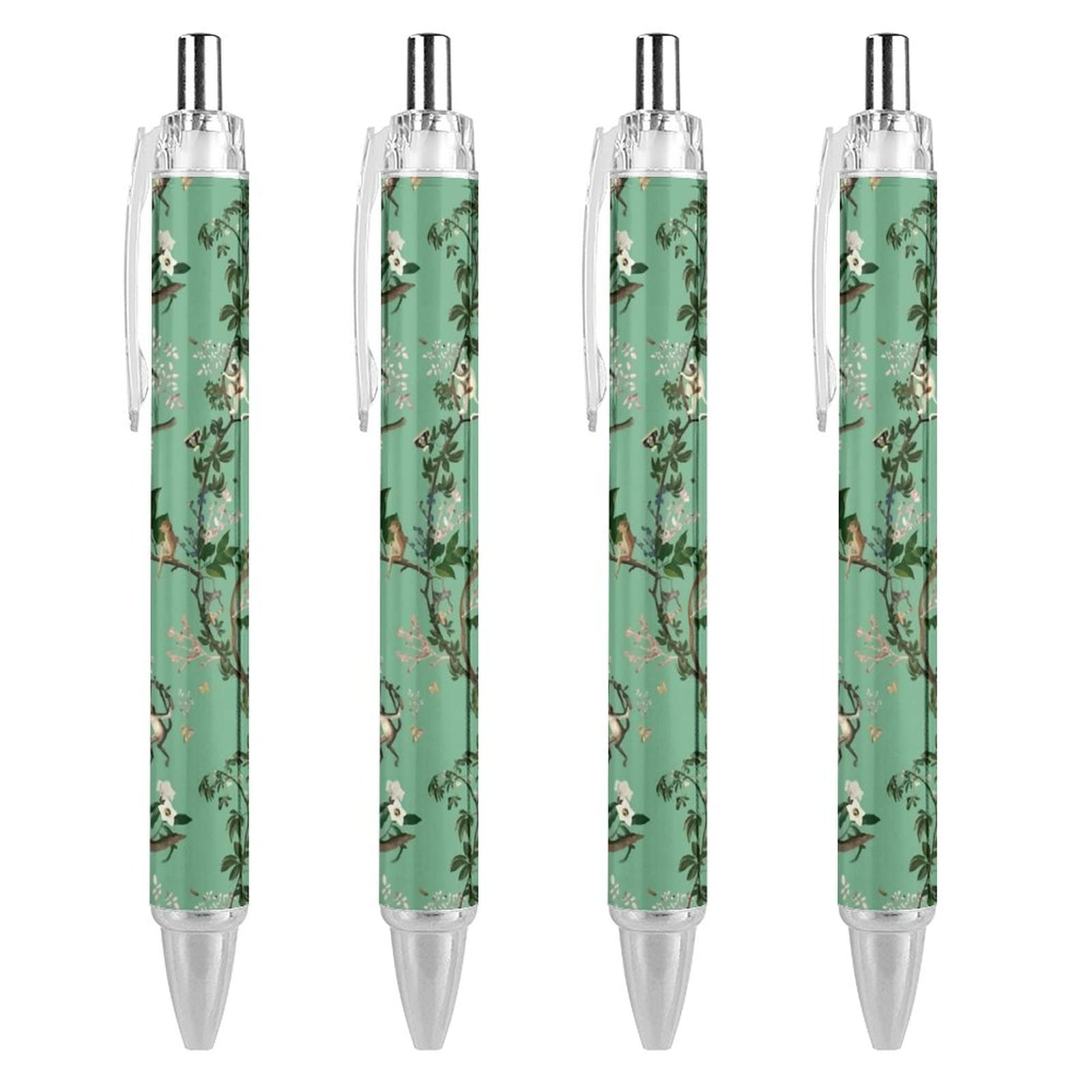 fifbird Monkey World Green Retractable Ballpoint Pen 0.5mm Bold Point Black Ink Pens Premium Quality Writing Instrument 4Pcs
