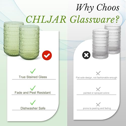 Miniatura 4 de Hobnail - Juego de 6 vasos para beber, juego de cristalería vintage de 14 onzas, vaso de agua verde en relieve para cerveza, jugo, cóctel, whisky,