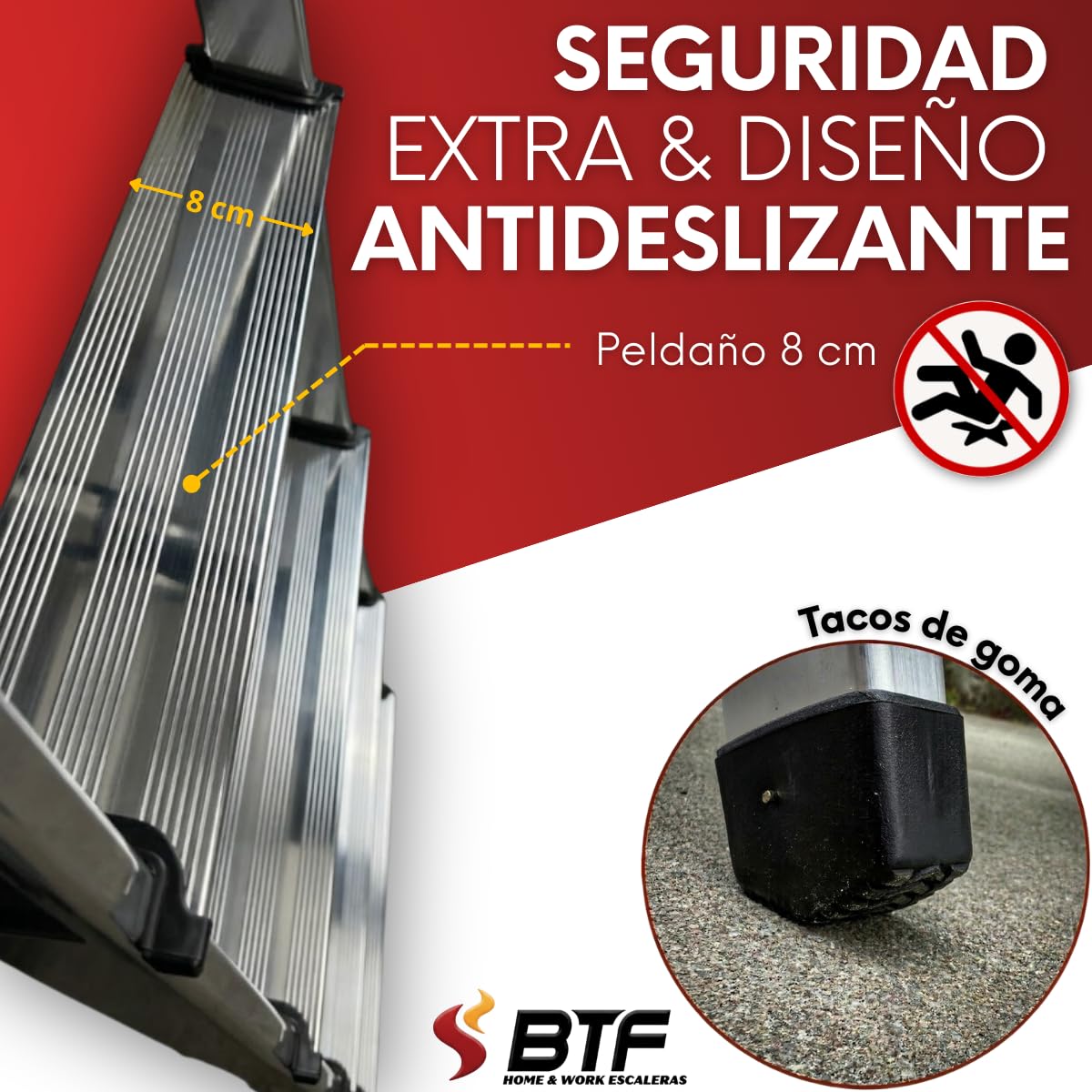 BTF - Escalera Tijera Plegable - 2 Peldaños en Aluminio - Escaleras Plegables Aluminio - Hecho en Europa - Portátil y Plegable. BTF.TJL102