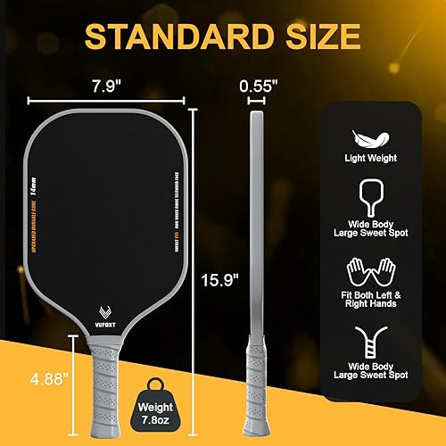 Miniatura 5 de Pickleball Paddles Set of 2, Lightweight Raw Carbon and Glass Fiber Surface Pickleball Racket Set with 14mm PP Honeycomb Core, USAPA Compliant, 4