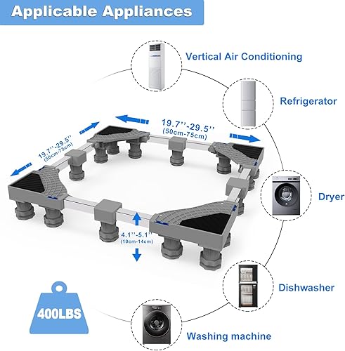 Miniatura 3 de Mini soporte para nevera, pedestal de lavandería de 29 pulgadas de ajuste universal, soporte ajustable para lavadora y secadora con 16 pies fuertes,