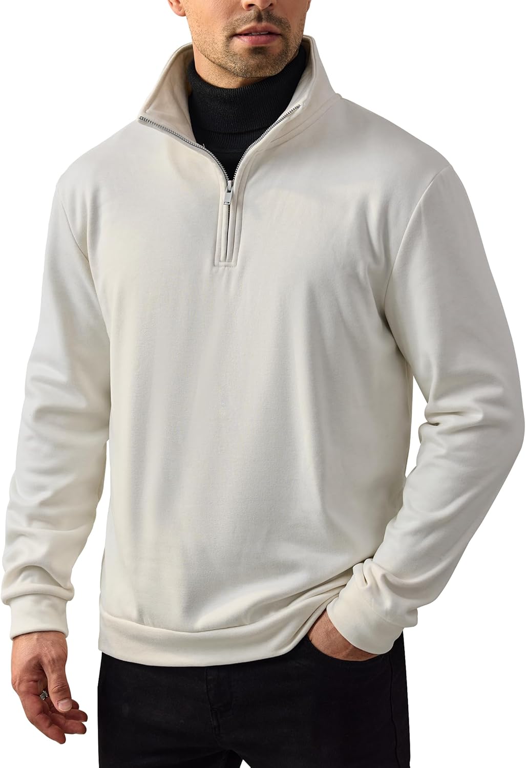 Men's Quarter Zip Pullover Soft Fleece-Lined Mock Neck Thermal Casual Long Sleeve Sweatshirt (S-2XL)