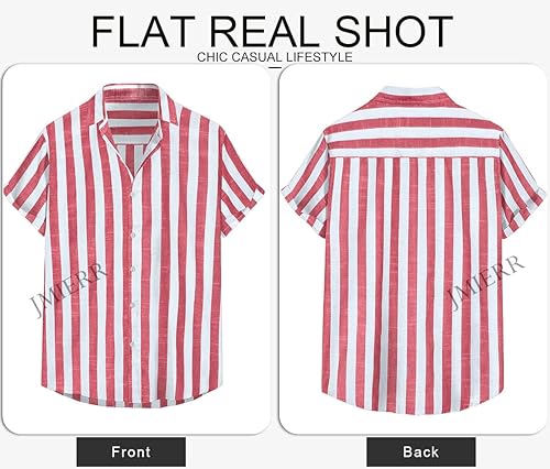 Miniatura 239 de JMIERR Camisas de vestir a rayas con botones y manga corta para hombre