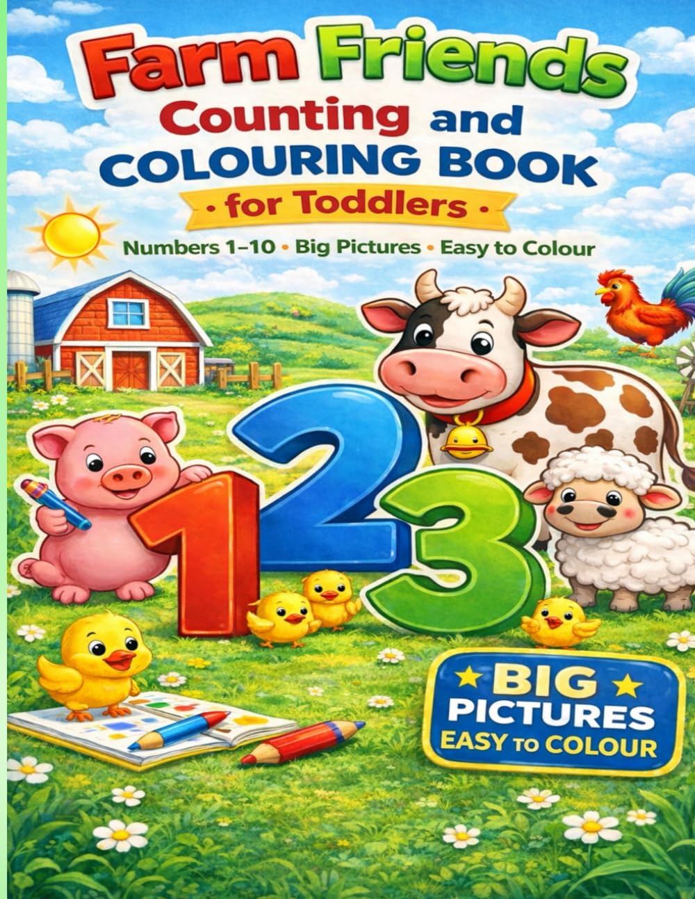 Farm Friends Counting and Colouring Book for Toddlers: Numbers 1-10 with Fun Farm Animals for Early Learning
